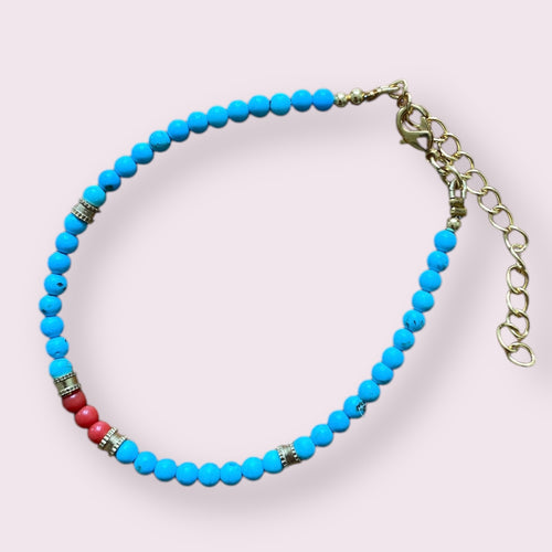 Armbånd chain turquoise & coral