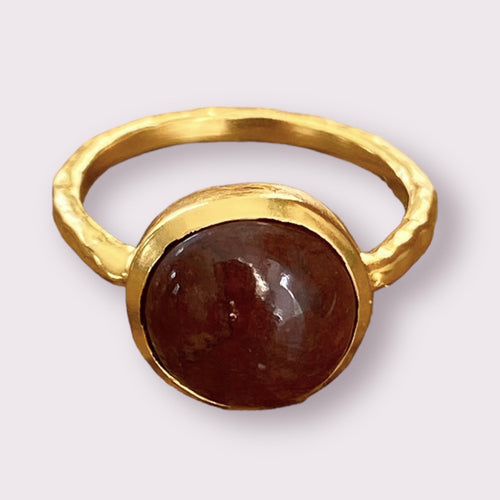 Ring brown jasper goldplated - S