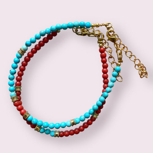 Armbånd two pieces turquoise & coral