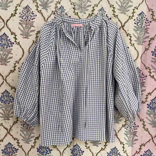 Khadi skjorte - blå tern - one size