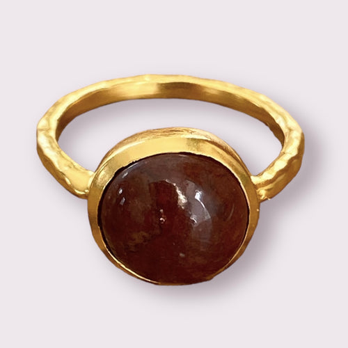 Ring brown jasper goldplated - M